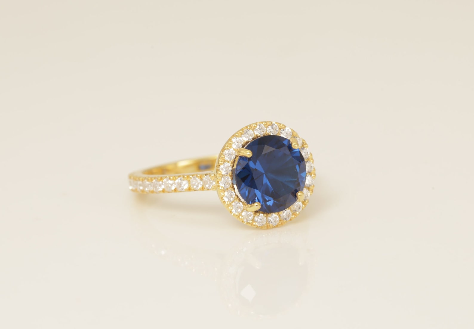 Diamond Halo Blue Sapphire Engagement Ring, September Birthstone Ring, Bridal Promise Ring Gift for Her, Anniversary Ring
